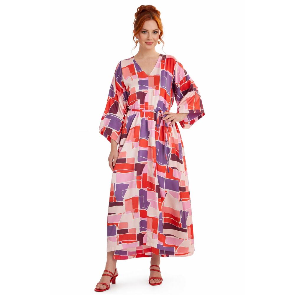 Eloquii Women's Printed Kimono Dress With Tie -Gaia tile  - Size 18